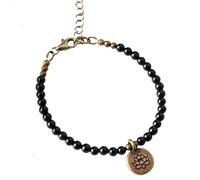 LKBEADS Bracelet en tourmaline noire ronde de 4 mm, perles lisses, fermoir plaqué or réglable de 17,8 cm, pour hommes et femmes | LK_STACK_01343