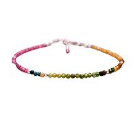 LKBEADS Bracelet en tourmaline pastèque, perles rondes à facettes de 2 à 2,5 mm, fermoir plaqué argent réglable de 17,8 cm, pour hommes et femmes | LK_STACK_06637