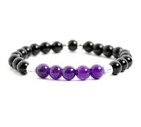 LKBEADS Bracelet extensible en perles de pierres précieuses naturelles d'améthyste et de tourmaline noire de 8 mm à coupe lisse, multicolore, de forme ronde et de 18 cm (7 pouces), | L_STBC_00455_6.5