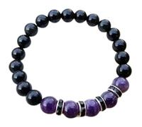 LKBEADS Bracelet extensible en perles de pierres précieuses naturelles d'améthyste et de tourmaline noire de 8 mm à coupe lisse, multicolore, de forme ronde et de 18 cm (7 pouces), | L_STBC_00456_6.5