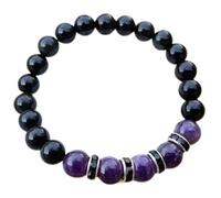 LKBEADS Bracelet extensible en perles de pierres précieuses naturelles d'améthyste et de tourmaline noire de 8 mm à coupe lisse, multicolore, de forme ronde et de 18 cm (7 pouces), | L_STBC_00456_7