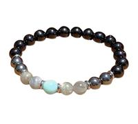 LKBEADS Bracelet extensible en perles rondes multicolores de 8 mm, taillées à la perfection, en amazonite, hématite, labradorite et tourmaline naturelles (taille lisse) | L_STBC_00281