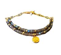 LKBEADS Bracelet Labradorite 3mm Rondelle Lisse 17,8 cm Fermoir Réglable Plaqué Or pour Hommes Femmes LK_STACK_04117
