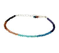 LKBEADS Bracelet réglable en argent plaqué avec perles rondes facettées de 2,5 à 3 mm et pierres des 7 chakras, pour hommes et femmes, 17,8 cm | LK_STACK_00013