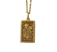 LKBEADS Carte de tarot pour amoureux plaqué or | LK_NLC_01508 | Collier pendentif médaillon rectangulaire de 22 mm avec chaîne câble de 45 cm bijou symbole mystique cadeau pour homme