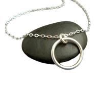 LKBEADS Collier-anneau en argent sterling 925. Grand cercle. Simple. Moderne. Délicat. Quotidien. Minimaliste. Bijou zen. Éternité | Avec chaîne de 45 cm | Plaqué argent | L_PN_0159