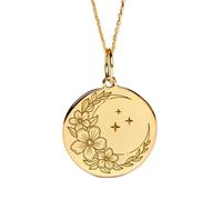 LKBEADS Collier argent sterling 925 22-24 mm Chaîne 45 cm fleurs Pendentif céleste Breloque délicate forme croissant d'étoiles Bijoux plaqués or | LKRPG_002261