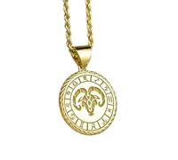 LKBEADS Collier argent sterling 925 26 mm Chaîne 45 cm Pendentif Bélier corde Médaille Anniversaire feu Breloque zodiaque Plaqué or | LKRPG_0198