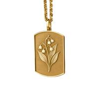 LKBEADS Collier argent sterling 925 30 x 19 mm Chaîne 45 cm Médaille d'identification du chien Muguet Breloque fleur naissance Bijoux corde Anniversaire Cadeau Pâques Plaqué or | LKRPG_0442