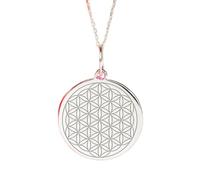 LKBEADS Collier avec pendentif Fleur de Vie en argent sterling 925 | Charm délicat à géométrie sacrée | Chaîne de 45 cm. Taille : 24 mm | Plaqué argent unisexe | LKRPS_00193
