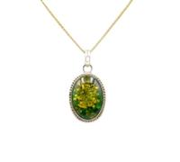 LKBEADS Collier avec pendentif ovale en ambre naturel de la Baltique vert, serti sur une chaîne forçat de 45 cm (18 pouces). Bijou unisexe |LK_S_GP_0004
