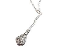 LKBEADS Collier balai de sorcière en argent sterling 925. Petite breloque d'Halloween. Mini bijou mystique et effrayant. Pendentif délicat de sorcière et diablesse | Chaîne de 45 cm | Plaqué argent |