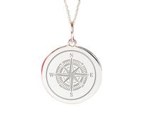LKBEADS Collier boussole en argent sterling 925 | Bijou de fin d'études | Chaîne de 45 cm avec pendentif (24 mm) | Pendentif minimaliste et symbolique pour voyage | Plaqué argent | LK_PNK_02391