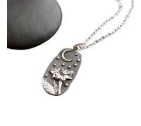 LKBEADS Collier croissant de lune et étoiles en argent sterling 925. Charmant pendentif floral. Scène nocturne mystique. Cadeau jardinier nature | Avec chaîne de 45 cm | Plaqué argent | L_PN_0709