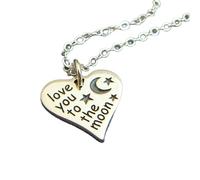 LKBEADS Collier cœur en argent sterling 925 « Je t'aime jusqu'à la lune ». Petit pendentif. Affirmation. Bijou simple et charmant, cadeau pour une nouvelle maman. Avec chaîne de 45 cm. Plaqué argent.
