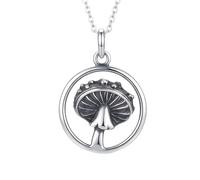 LKBEADS Collier de chasseur de champignons agaric | LK_NLC_02947 | necklace 24mm engraved disc pendant with 18 inch cable chain 1.5mm thick polished cosmic inspired jewelry