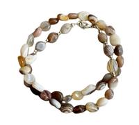 LKBEADS Collier de perles d'agate naturelle du Botswana, forme ovale, multicolore, accessoire de cou 6 x 9 mm | Collier de 45,7 cm, fait main, perles de cristal aux vertus curatives | LKSLF_NCK_00091
