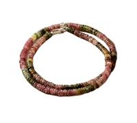 LKBEADS Collier de perles de tourmaline multicolores naturelles en forme de pneu, 5 mm | Collier de 45,7 cm (18 pouces) fait main, perles de cristal aux vertus curatives | LKSLF_NCK_00077