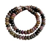 LKBEADS Collier de perles de tourmaline multicolores naturelles, forme rondelle, 10 mm | Collier de 45,7 cm (18 pouces), fait main, perles de cristal aux vertus curatives | LKSLF_NCK_00047