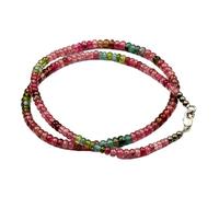 LKBEADS Collier de perles de tourmaline multicolores naturelles, forme rondelle, 3-5 mm | Collier de 43 cm (17 pouces) fait main, perles de cristal aux vertus curatives | LKSLF_NCK_00151