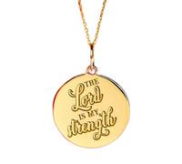 LKBEADS Collier en argent sterling 925 22-24 mm Chaîne de 45 cm Pendentif « Le Seigneur est ma force » Psaume 118:14 Breloque proverbes bibliques Bijou plaqué or | LKRPG_002172