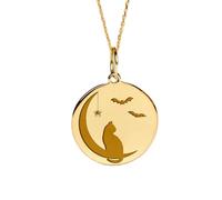 LKBEADS Collier en argent sterling 925 22-24 mm | Chaîne de 45 cm | Pendentif lune et chat | Breloque croissant de lune et chat | Bijoux plaqués or | L_02122