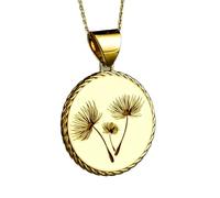 LKBEADS Collier en argent sterling 925 22 mm | Bijou disque pissenlit | Pendentif rond corde | Collier pièce fleur | Pissenlit symbolique gravé | Bijou fait main plaqué or | LK_PNK_00306
