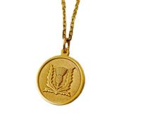 LKBEADS Collier en argent sterling 925 22 mm Chaîne 45 cm Pendentif chardon - fleur nationale écossaise Symbole gravé force et noblesse Plaqué or | LKRPG_001936