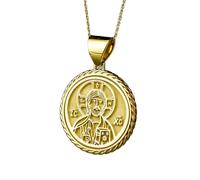 LKBEADS Collier en argent sterling 925 22 mm Chaîne 45 cm Pendentif orthodoxe Jésus-Christ Médaillon sacré IC XC Religieux chrétien Amulette protection Breloque icône du Christ Plaqué or | LKRPG_0328