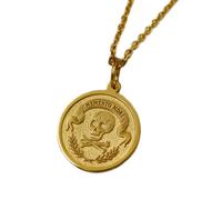 LKBEADS Collier en argent sterling 925 22 mm Chaîne 45 cm tête mort Memento Mori Pendentif Breloque symbolique spirituels Plaqué or | LKRPG_001696