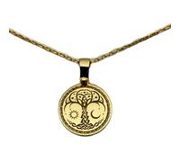 LKBEADS Collier en argent sterling 925 22 mm | chaîne de 18 pouces | breloque soleil céleste arbre de vie minimaliste lune petit arbre généalogique | plaqué or | L_01807