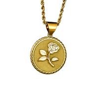 LKBEADS Collier en argent sterling 925 22 mm | Chaîne de 45 cm | Bijou floral rose | Pendentif fleur romantique | Médaille ronde en corde | Anniversaire | Breloque rose | Plaqué or | 00355