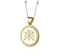 LKBEADS Collier en argent sterling 925 22 mm | Chaîne de 45 cm | Croix Chi Rho, symbole chrétien ancien | Pendentif religieux | Foi | Médaille de protection de la croix catholique | Plaqué or | 00407