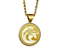 LKBEADS Collier en argent sterling 925 22 mm | Chaîne de 45 cm | Pendentif dragon | Zodiaque chinois | Année du Dragon | Bijoux astrologique | Médaille d'anniversaire | Breloque | Plaqué or | 00379
