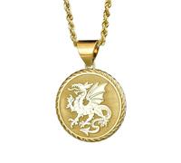 LKBEADS Collier en argent sterling 925 22 mm Chaîne de 45 cm Pendentif héraldique Bijou gothique médiéval fantastique Breloque créature mythique Médaillon fantaisie Plaqué or | LKRPG_0396