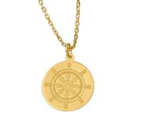 LKBEADS Collier en argent sterling 925 22 mm Chaîne de 45 cm Roue du Dharma - Symbole bouddhiste Pendentif Dharmachakra Méditation spirituelle Plaqué or | LKRPG_001836