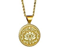 LKBEADS Collier en argent sterling 925 22 mm|Collier fleur de lotus|Pendentif rond en corde|Breloque pleine conscience|Bijou de méditation|Médaille spirituelle|Bijou fait main plaqué or|LK_PNK_0322