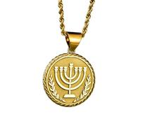 LKBEADS Collier en argent sterling 925 22 mm | Collier menorah en corde | Pendentif Hanoukka | Médaille bougies hébraïques | Médaillon | Hanoukka | Amulette | Bijou fait main plaqué or | LK_PNK_00359