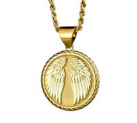 LKBEADS Collier en argent sterling 925, 22 mm | Pendentif ailes d'ange | Collier commémoratif | Bijou protecteur | Deuil | Médaille de souvenir spirituel | Bijou fait main plaqué or | LK_PNK_00366