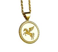 LKBEADS Collier en argent sterling 925 22 mm|Pendentif Pégase|Bijou cheval mythique|Breloque ailée|Collier fantaisie|Médaille mythologie grecque|Pendentif volant|Bijou fait main plaqué or|LK_PNK_0386