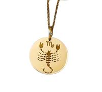 LKBEADS Collier en argent sterling 925 24 mm Chaîne 45 cm Amoureux l'astrologie Vierge Breloque gravée Pendentif meilleur ami signe du zodiaque Plaqué or délicat pour femme | LKRPG_002045