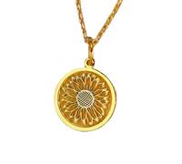 LKBEADS Collier en argent sterling 925 24 mm chaîne 45 cm tournesol fleur soleil pièce monnaie anniversaire bijoux plaqués or | LKRPG_001052