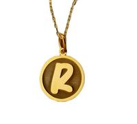 LKBEADS Collier en argent sterling 925 24 mm | chaîne de 45 cm | initiale | lettre R | initiale latérale | pendentif prénom | bijoux | fête des mères | bijoux plaqués or | L_01488