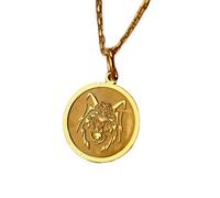 LKBEADS Collier en argent sterling 925 24 mm | chaîne de 45 cm | loup | pendentif loup | pièce de monnaie loup | animal | loup | pendentif breloque loup | plaqué or | L_01379