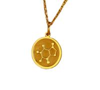 LKBEADS Collier en argent sterling 925 24 mm | Chaîne de 45 cm | Molécule de caféine | Pendentif molécule de caféine | Molécule de sérotonine | Pendentif sérotonine | Bonheur | Plaqué or | L_01431