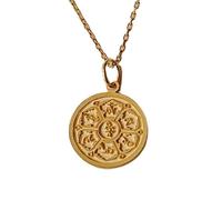 LKBEADS Collier en argent sterling 925 24 mm | Chaîne de 45 cm | Pendentif bouddhiste mandala Om Mani Padme Hum | Mantra Om Mani Padme Hum à six syllabes | Femme | Plaqué or | L_01033