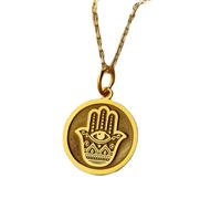 LKBEADS Collier en argent sterling 925 24 mm | Chaîne de 45 cm | Pendentif Fatima | Breloque Hamsa | Protection et chance de Dieu | Pour maman | Plaqué or | L_01418