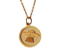 LKBEADS Collier en argent sterling 925 24 mm Chaîne de 45 cm Pendentif Médaille d'objet volant non identifié Bijou mignon soucoupe volante Anniversaire Plaqué or | LKRPG_001414