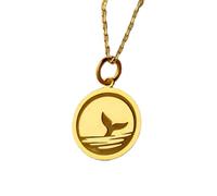 LKBEADS Collier en argent sterling 925 24 mm | chaîne de 45 cm | pendentif queue de baleine | bijou à breloque queue de baleine | disque queue de baleine | plaqué or poisson requin | L_01167