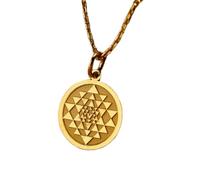 LKBEADS Collier en argent sterling 925 24 mm | Chaîne de 45 cm | Pendentif Sri Yantra | Chakra | Pendentif yoga | Breloque de méditation | Anniversaire | Plaqué or | L_01115